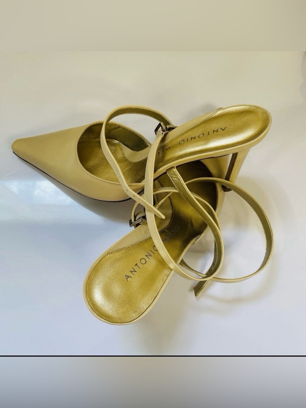 ANTONIO MELANI Metallic Gold Pointed-Toe Strappy Heels